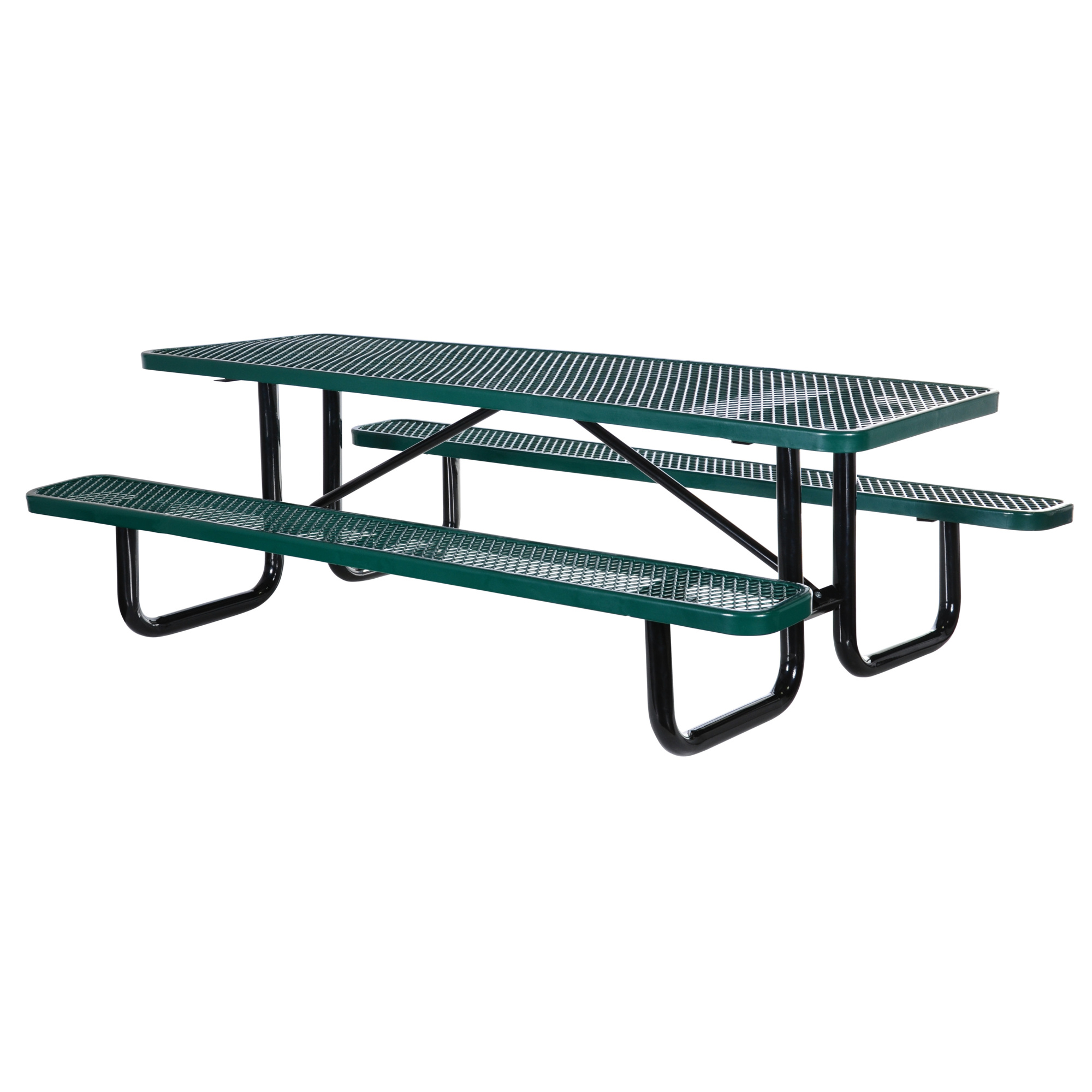 Vestil Expanded Metal Picnic Table - 30.375in. Height, Rectangle, Green, Thermoplastic Coated, Model# PT-MX-3072-GN